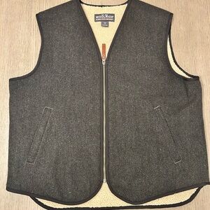 Woolrich Wool Blend Sherpa Lined Vest Mens Large Brown Full Zip